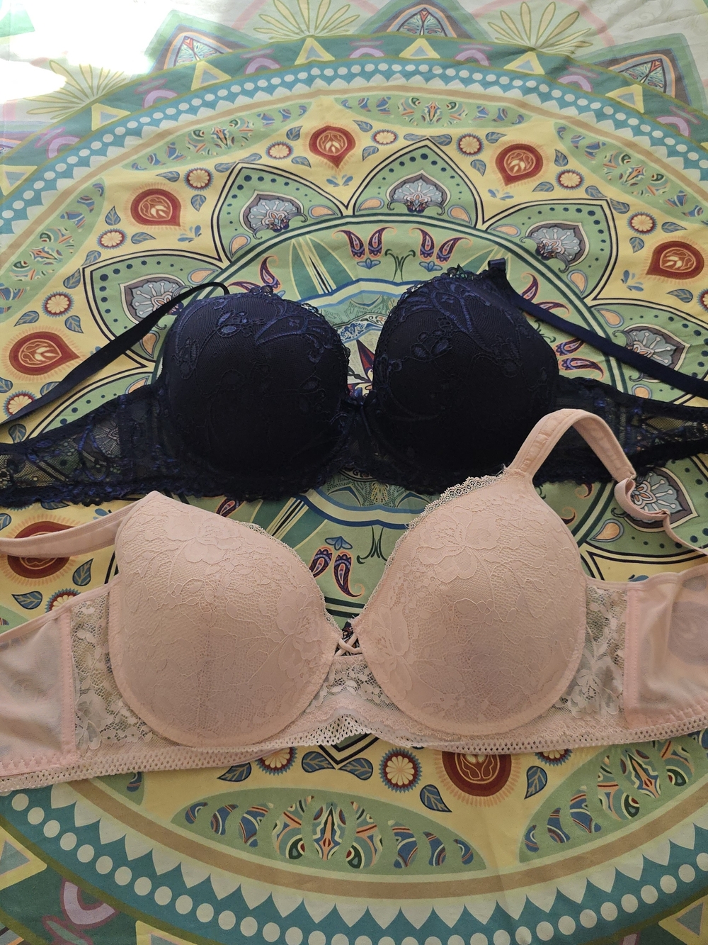 Jessica Simpson Lace Push-Up Bra Set in Black and Blush